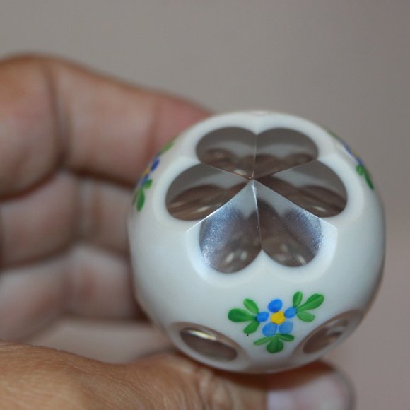 Bohemian Czech Cased White Over Baby Blue Hand Painted Flowers Gold DECANTER - Picture 4 of 9